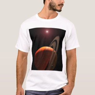 Ein Gasrieseplanet, der einen roten Zwerg in T-Shirt