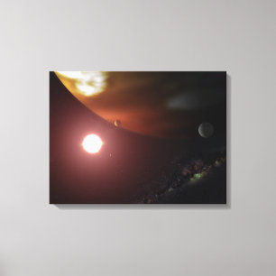 Ein Gasrieseplanet, der einen roten zwergartigen Leinwanddruck