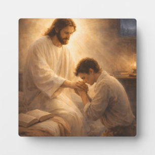 Ein Gebet auf Knien mit Jesus Fotoplatte