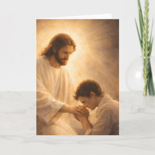 Ein Gebet auf Knien mit Jesus Karte