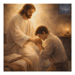 Ein Gebet auf Knien mit Jesus Poster