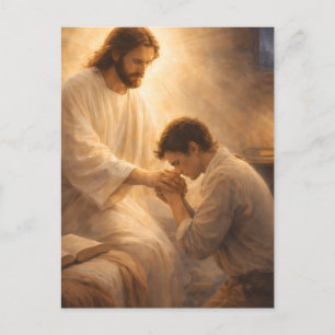 Ein Gebet auf Knien mit Jesus Postkarte