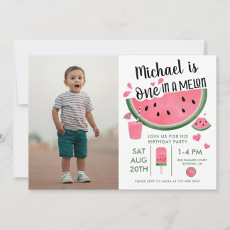 Ein Geburtstag eines Jungen aus einem Melon-Foto Einladung