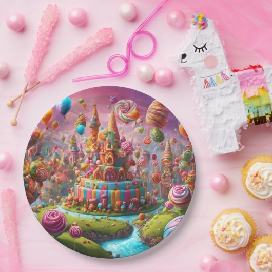 Ein Geburtstagskuchen aus Candyland Pappteller (Party)