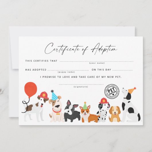 Ein Geburtsurkunde von Welpen adoptiert Adoption Einladung (Vorderseite)