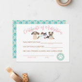 Ein Geburtsurkunde von Welpen adoptiert Adoption Mitteilungskarte (Vorderseite/Rückseite Beispiel)