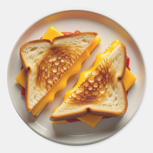 Ein gegrilltes Käsesandwich auf einem Teller Runder Aufkleber (Vorderseite)