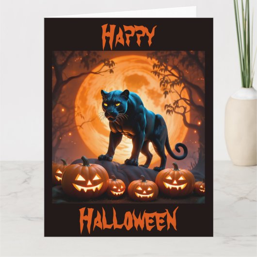Ein geheimnisvoller Schwarzer Panther zu Halloween Karte (Vorderseite)