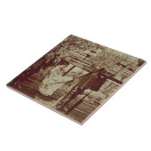 Ein Geisha, der herein einer Sänfte (Sepia-, Fliese (Seite)