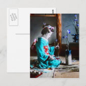 Ein Geisha, der Iris-Blume Vintages altjapanisches Postkarte (Vorne/Hinten)