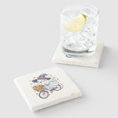 Ein Geist, der ein Fahrrad fährt Steinuntersetzer (Seitenansicht)