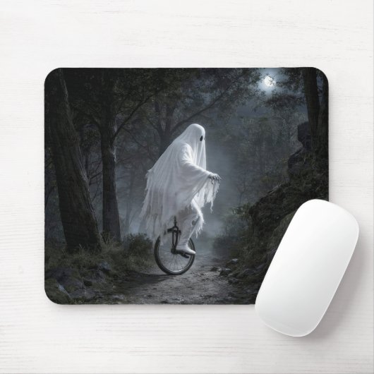 Ein Geist fährt auf einem Einrad in einem unheimli Mousepad (Mit Mouse)
