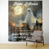 Ein Geist und sein KatzenHalloween Wandteppich (Beispiel)