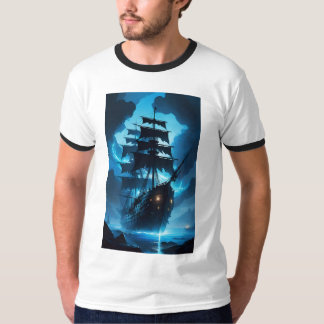 ein Geisterschiff, ein Piratenschiff, ein nebliges T-Shirt