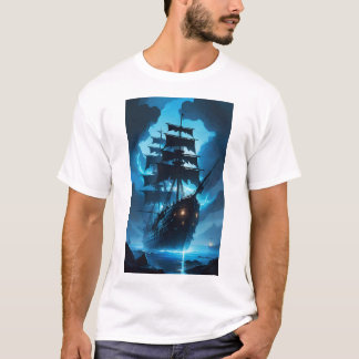 ein Geisterschiff, ein Piratenschiff, ein nebliges T-Shirt