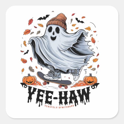 Ein Geisterskateboarden durch eine Hitze des Herbs Quadratischer Aufkleber (Vorderseite)