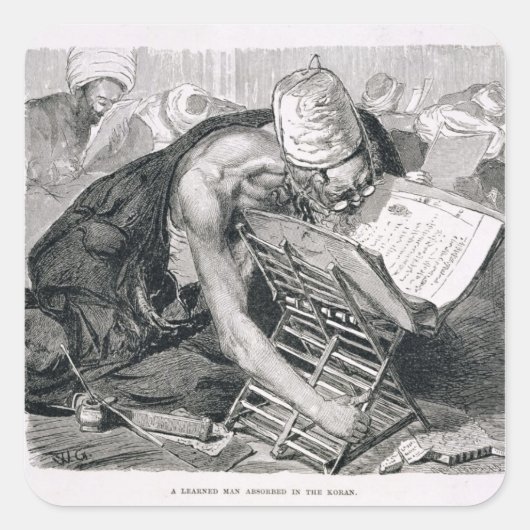 Ein gelernter Mann, der im Koran absorbiert wird Quadratischer Aufkleber (Vorderseite)
