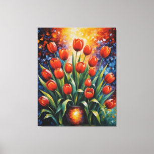 ein Gemälde aus roten Tulpen in einer Vase Leinwanddruck