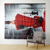 ein Gemälde einer Frau, die im Regen spaziert Wandteppich (Beispiel (Horizontal))