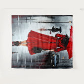 ein Gemälde einer Frau, die im Regen spaziert Wandteppich (Vorderseite (Horizontal))