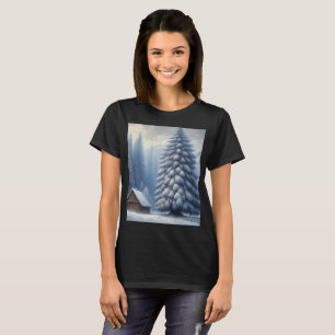 ein Gemälde einer Hütte im Wald mit Kabine T-Shirt