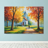 ein Gemälde einer Kirche und eines Gebäude Leinwanddruck (Insitu (Holzboden))