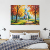 ein Gemälde einer Kirche und eines Gebäude Leinwanddruck (Insitu (Schlafzimmer))