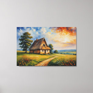 ein Gemälde eines Hauses auf einem Feld Leinwanddruck