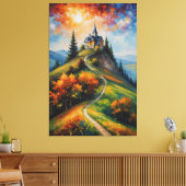 ein Gemälde eines Hauses auf einem Hügel mit Bäume Leinwanddruck (Insitu (Wohnzimmer))