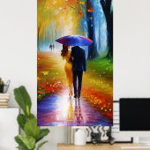 ein Gemälde eines im Regen spazierenden Paares Poster (Heimbüro)