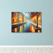 ein Gemälde eines Kanals mit Bäumen und Gebäude Leinwanddruck (Insitu (Holzboden))