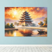 ein Gemälde eines Pagode-Gebäude Leinwanddruck (Insitu (Holzboden))