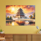 ein Gemälde eines Pagode-Gebäude Leinwanddruck (Insitu (Wohnzimmer))