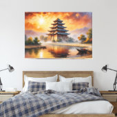 ein Gemälde eines Pagode-Gebäude Leinwanddruck (Insitu (Schlafzimmer))