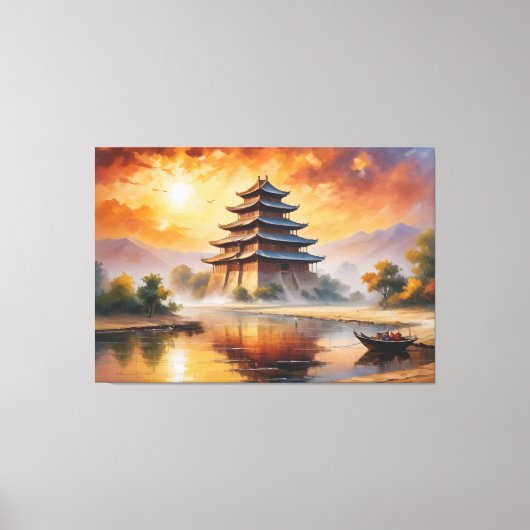 ein Gemälde eines Pagode-Gebäude Leinwanddruck (Vorderseite)