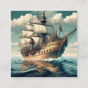 Ein Gemälde eines Schiffes mit den Segeln ab 56350 Quadratische Visitenkarte