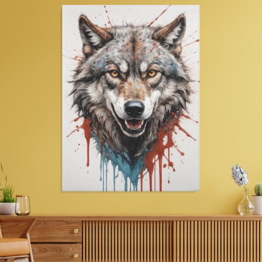 ein Gemälde eines Wolfs Leinwanddruck (Insitu (Wohnzimmer))