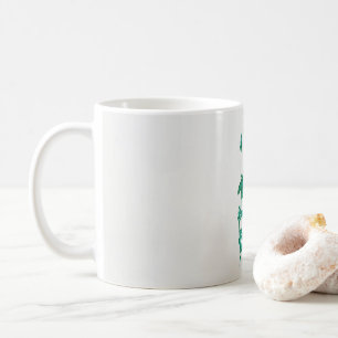 ein Gemälde mit einer Blume und einem Fisch auf ei Kaffeetasse