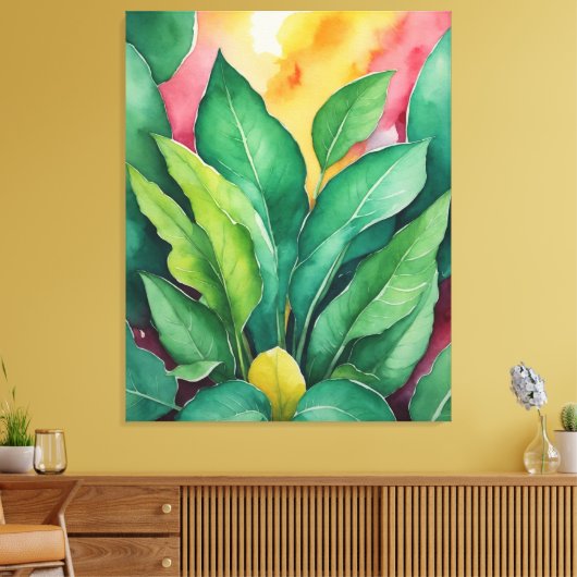 ein Gemälde mit grünen Blätter Leinwanddruck (Insitu (Wohnzimmer))