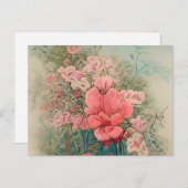 ein Gemälde mit rosa Blume in einer blauen Vase Einladungspostkarte (Vorne/Hinten)