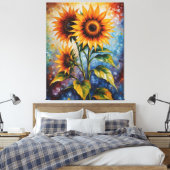 ein Gemälde mit Sonnenblumen auf einem farbenfrohe Leinwanddruck (Insitu (Schlafzimmer))