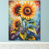 ein Gemälde mit Sonnenblumen auf einem farbenfrohe Leinwanddruck (Insitu (Holzboden))