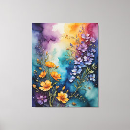 ein Gemälde von Blume auf einem farbenfrohen Leinwanddruck
