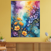 ein Gemälde von Blume auf einem farbenfrohen Leinwanddruck (Insitu (Wohnzimmer))