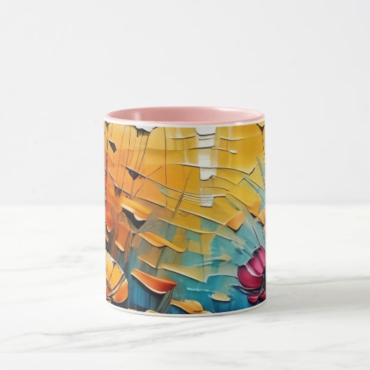 Ein Gemälde von Blume, Sonnenuntergang im Hintergr Tasse (Zentrum)