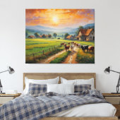 ein Gemälde von Kühen auf einer Straße auf einem F Leinwanddruck (Insitu (Schlafzimmer))