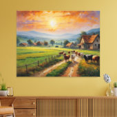 ein Gemälde von Kühen auf einer Straße auf einem F Leinwanddruck (Insitu (Wohnzimmer))