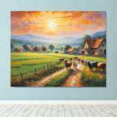 ein Gemälde von Kühen auf einer Straße auf einem F Leinwanddruck (Insitu (Holzboden))