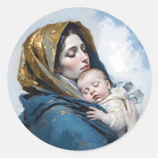 Ein Gemälde von Mutter Mary und Baby Jesus Runder Aufkleber (Vorderseite)