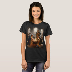 ein Gemälde von Reyes Magos und Baby mit einem Kor T-Shirt